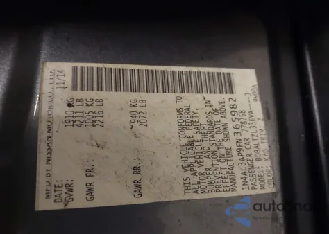 2015 Nissan Altima 2.5 Sl from USA, damaged, VIN 1N4AL3AP9FN365982